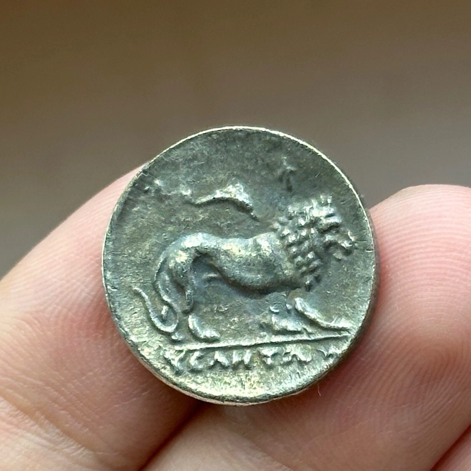 Very Old Ancient Greek Silver Coated Coin With Athena And Lion Image - Picture 2 of 12