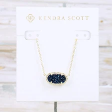 NWT Kendra Scott Elisa Blue Drusy Pendant Necklace Gold Plated