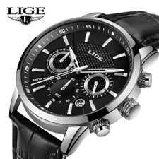 Men's Watch Quartz Luminous Round Dial Leather Band 3ATM Waterproof Wristwatches