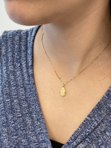 14k Yellow Gold Hamsa Necklace With 0.05ct H/si Diamonds on Yellow Gold Chain - Picture 3 of 4