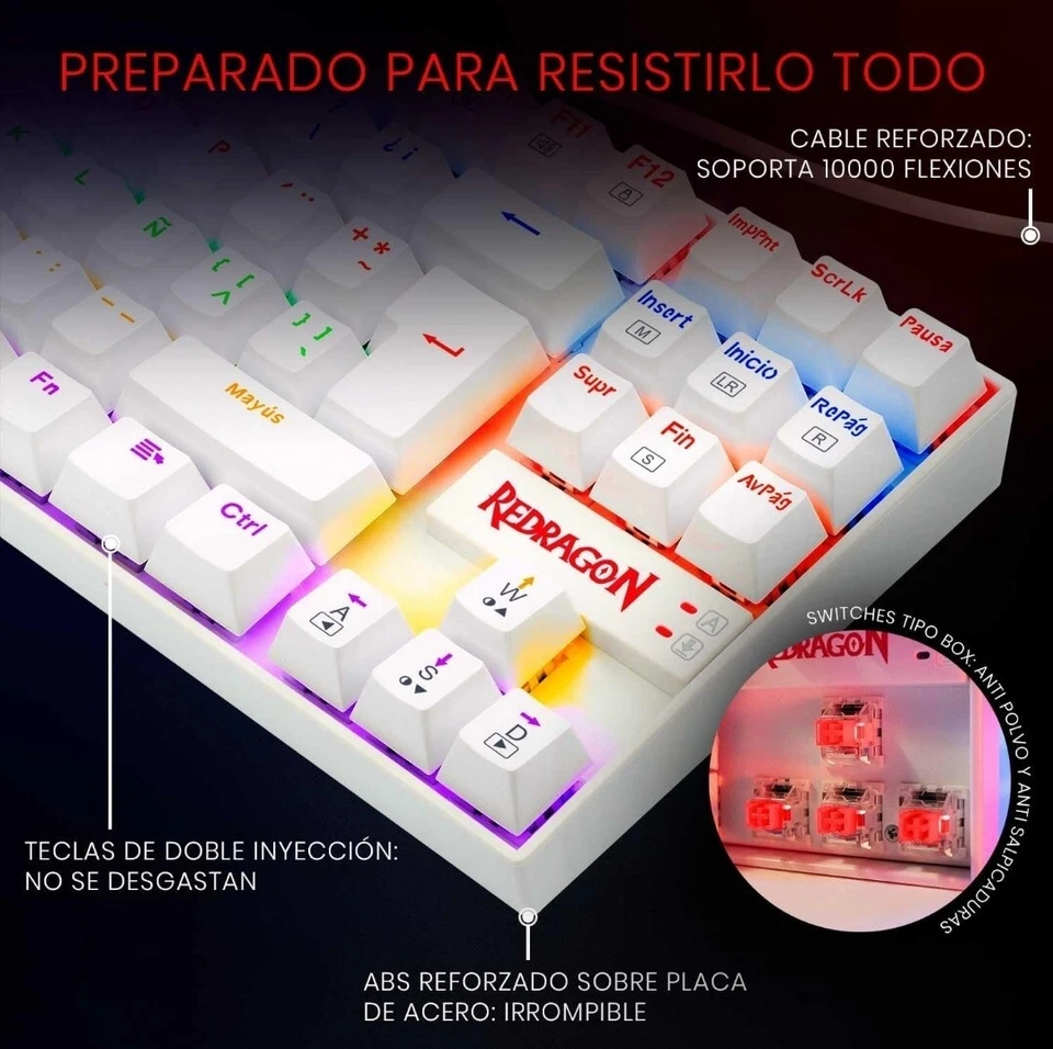 Redragon K552-WR Mechanical Gaming Keyboard Rainbow LED Backlit Wired White New  - Image 3 of 4