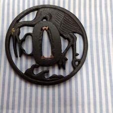 Japanese Antique Tsuba of Katana Samurai Sword Guard Iron Rare Design 74-D90