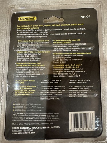 General Tools 4 Circle Cutter, Adjustable 7/8-Inch to 4-Inches - Picture 3 of 4