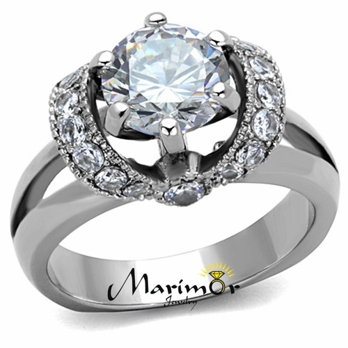 2.5 Ct Round Cut AAA Zirconia Stainless Steel Engagement Ring Women's Size 5-10 - Picture 1 of 6