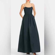 Sachin Babi Navy Blue Gwen Rhinestone Detail A-Line Gown Size 14 895