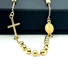 Ladies & Men's 9ct Solid Yellow Gold Rosary Bead Necklace 16" 41cm New & Stamped