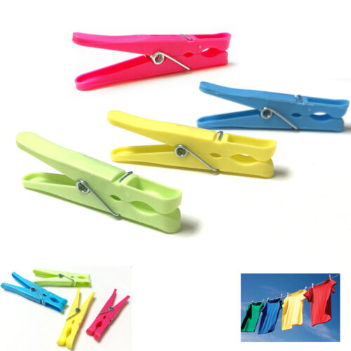 24 Clothes Pins Pegs Plastic Clothespins Laundry Spring Clips Bag Hangs Clothing