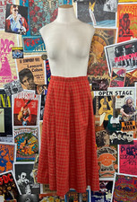 Vintage 60s 70s Red Plaid High Waisted A-Line Midi Skirt 26" Waist Fall Retro