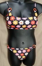 No Boundaries NOBO Womens Size L 11-13 Black with Daisies Bikini Set NWT