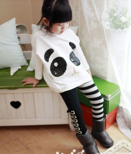 2pcs Toddler Infant Girls Outfits panda coat + striped pants Kids Clothes Set - Picture 2 of 12