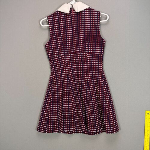 Vintage 60s Mini Dress Womens Small Mod Collar Babydoll Kidcore Striped Maroon - Picture 12 of 18