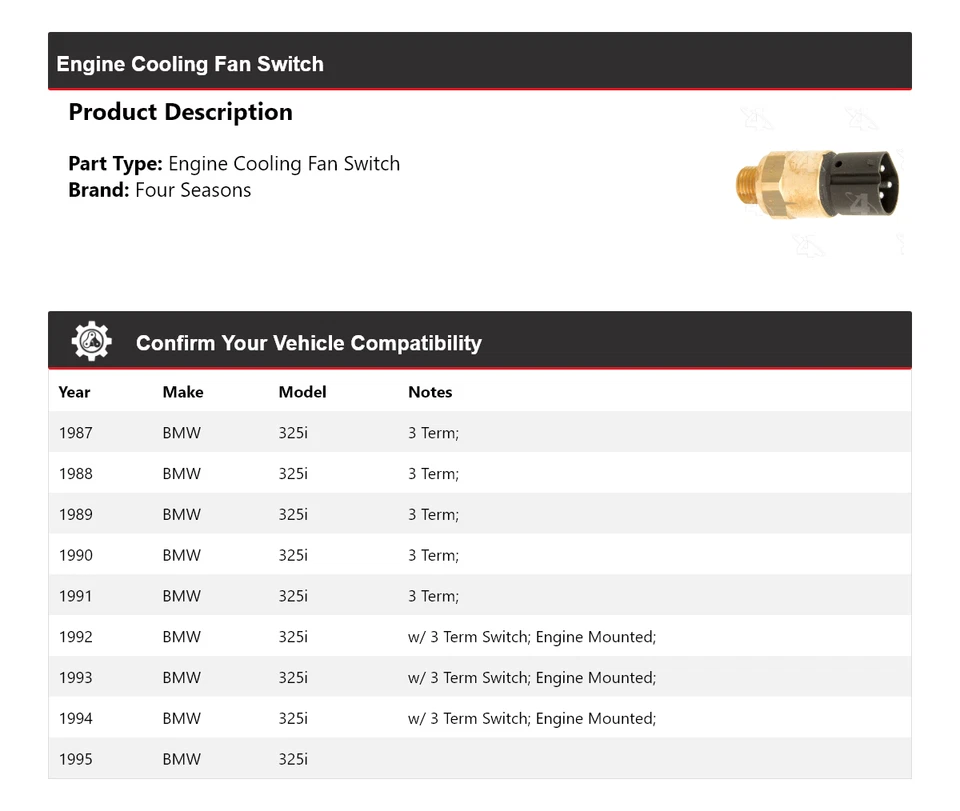 Переключатель вентилятора охлаждения двигателя для 1987-1995 BMW 325i 4 сезона 1988 1989 1990 1991 - Изображение 2 из 4