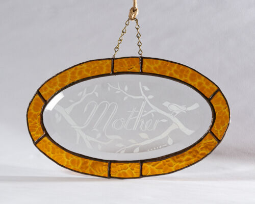 Contemporary Stained Glass Leaded Beveled “Mother” Custom Made Suncatcher