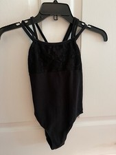 Arshine Black Lacy Top Leotard, Girls Sz  small 8-10, See Description