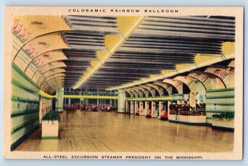 Tarjeta postal vintage del presidente Mississippi sala de baile arco iris vapor excursión c1940 - Imagen 1 de 2