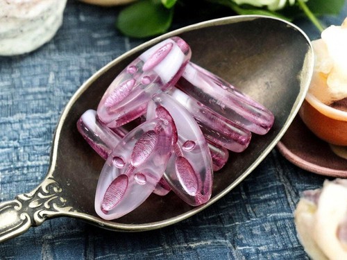 20x9mm Metallic Pink Washed White Crystal Cloud Czech Glass Oval Beads -10 Beads - Picture 3 of 4
