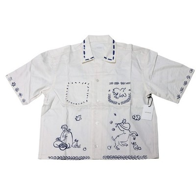 BRAND NEW AIME LEON DORE LESVOS CROPPED CAMP SHIRT WHITE BLUE SS24
