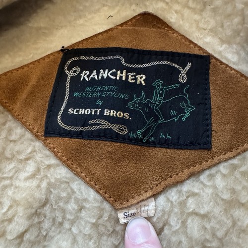 Vintage SCHOTT BROS Rancher Suede Leather Sherpa Western Jacket Men’s Size 44 - Picture 3 of 14
