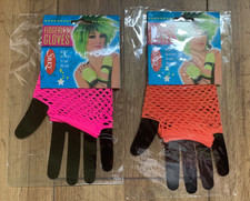 Opakowanie 2 damskich zabawnych rękawiczek bez palców siatka lata 80. fantazyjna sukienka różowa + pomarańczowa