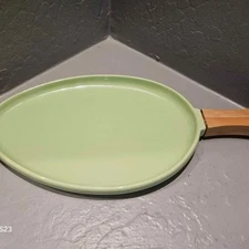 Green Ceramic and Wood Handle Appetizer Dish Appetizer Tray 16" x 8" 