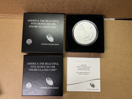2015-P US Mint Five Ounce SILVER ATB Blue Ridge Parkway COA & Box 5 oz SN3 - Picture 1 of 4