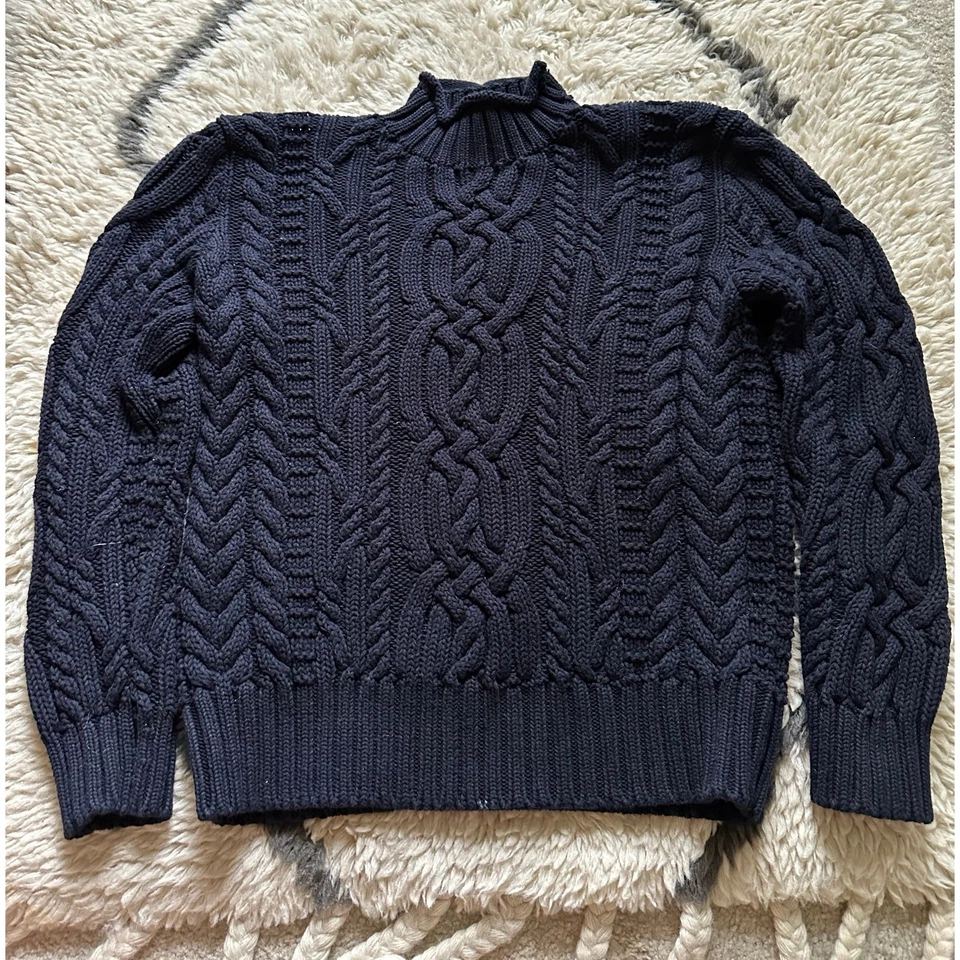 Polo por Ralph Lauren Azul Marino Tejido con Cable Algodón Simulado Cuello Alto Suéter Cuello Botón Foto 3 de 4