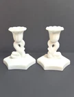 Westmoreland Milk/White Glass Dolphin-Koa Fish Taper Candlestick Holders 2PC VTG