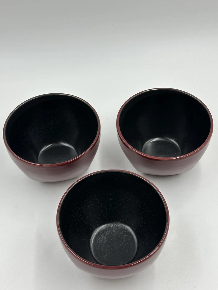 Pfaltzgraff Eastside Stoneware Soup Salad Bowls Red W/Black Interior Set of 3 - Image 3 of 4