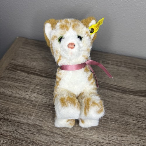 De colección Steiff Peluche Lizzy Cat 2728/17 Naranja Tabby Latón Etiqueta En Oreja Arco Rosa - Imagen 5 de 15