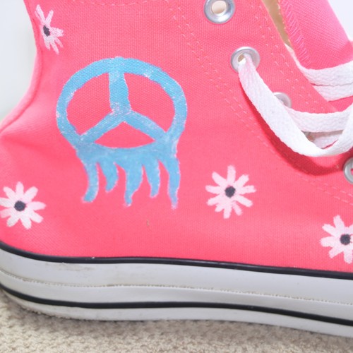 Converse all star Chuck Taylor high top pink handpainted mens size 9 womens 11 - Picture 15 of 19