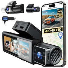 3 Channel Front Rear Inside 360° Car Camera 4K+1080P*2 WiFi GPS Cam Night Vision