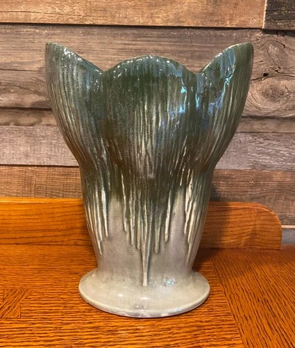 Vintage McCoy Vase - Green & Grey Glaze 9"