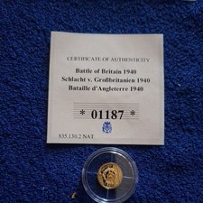 2015 "Battle of Britain"  14ct 0.5 g Proof Coin ~ Capsule with COA.