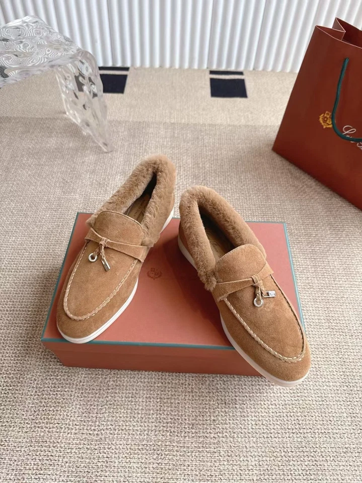 Mocassins femininos LORO PIANA moda casual sapatos de caminhada com lã tamanho US7.5(38) - Imagem 3 de 4