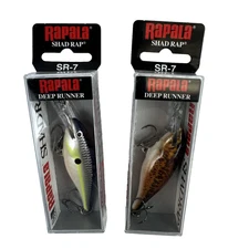 2 PACK Rapala Shad Rap Shallow Runner SR-7 Balsa Crankbait Fishing Lure 2 Colors