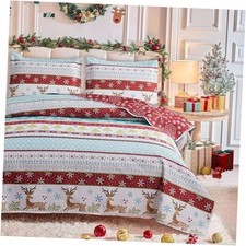 Christmas Quilt Set Full/Size Lodge Moose Reindeer Xmas Queen Xmas Stripe Elk
