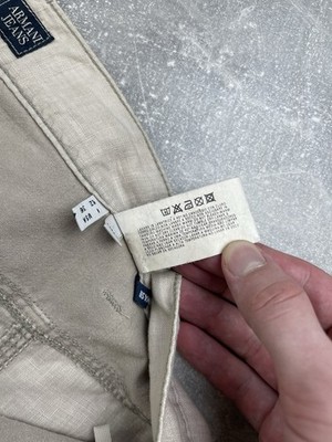 Armani Jeans Vintage Linen Beige Italy Size 52 Lightweight Summer
