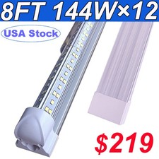 12Pcs 144W 8FT LED Tube Light Bulbs Integrate 8' 4 Row V Shaped LED Shop Light
