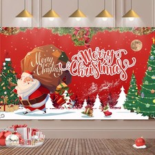 Large Merry Christmas Banner 72x44 Inch Backdrop - Red 