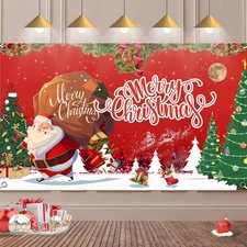 Large Merry Christmas Banner 72x44 Inch Backdrop - Red 