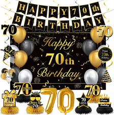 70th Birthday Decorations for Men Women Black Gold Happy 70 Year Old Decorations