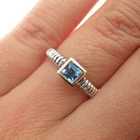 14K Gold 925 Sterling Silver Vintage Real Princess-Cut Blue Topaz Ring Size 5.75