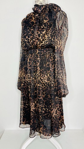 Misha Collection Size 6 Women's Dress Sofia Leopard Semi-Sheer High Neck Midi - Picture 2 of 16