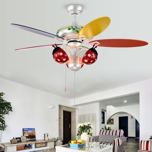 52" Ceiling Fan w/Light Kids Fan Light w/Pull Chain Control Beetle Multicolor - Picture 2 of 11