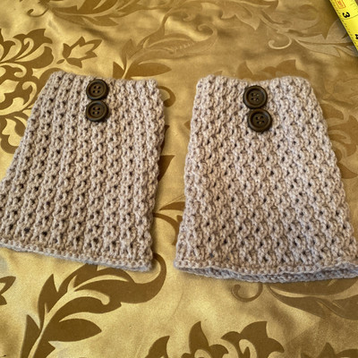 Boot Cuffs Toppers Women Crochet Knit Shell Leg Calf Warmers With Buttons- Beige