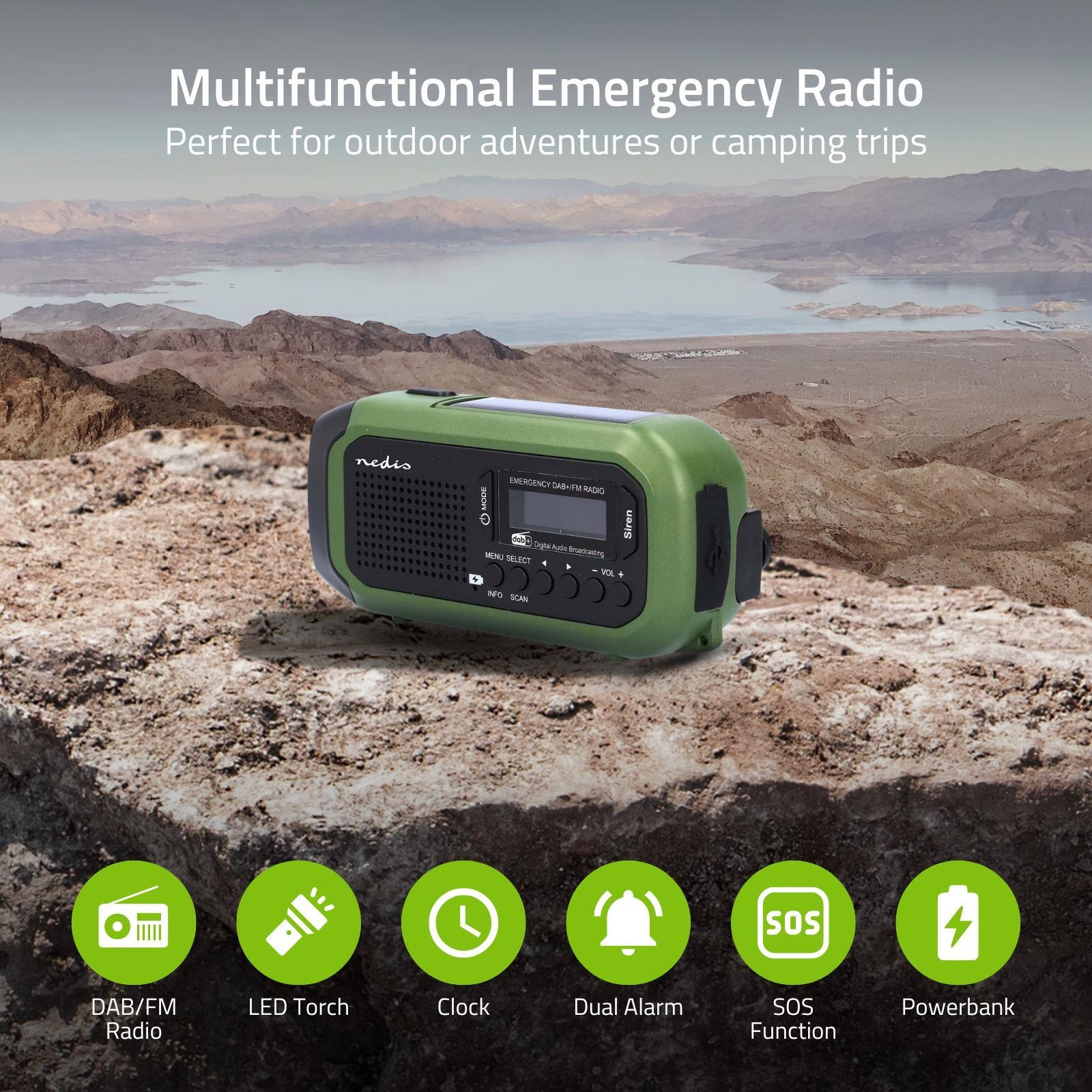 Wind Up Solar/Battery Powered Radio DAB+/DAB/FM| Rechargeable Portable SOS Alarm