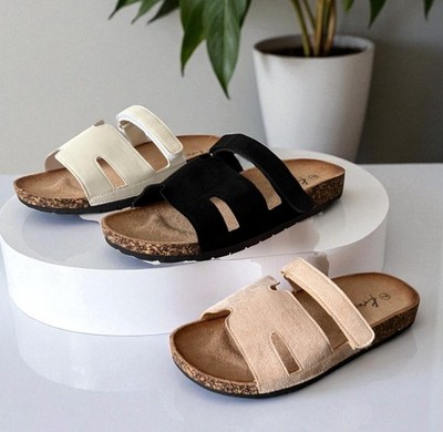 DAMEN KOMFORT SOMMER STRAND SLIPPER FLACH PANTOLETTEN FUSSBETT SLIDER SANDALEN GRÖßEN 3 8 UK