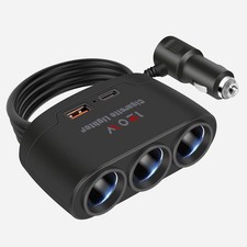 5 In 1 Cigarette Lighter Splitter 3 Socket Car Charger Adapter Type-c Pd15w C 5 In 1 Cigarette Lighter Splitter 3 Socket Car Charger Adapter Type-c Pd15w C