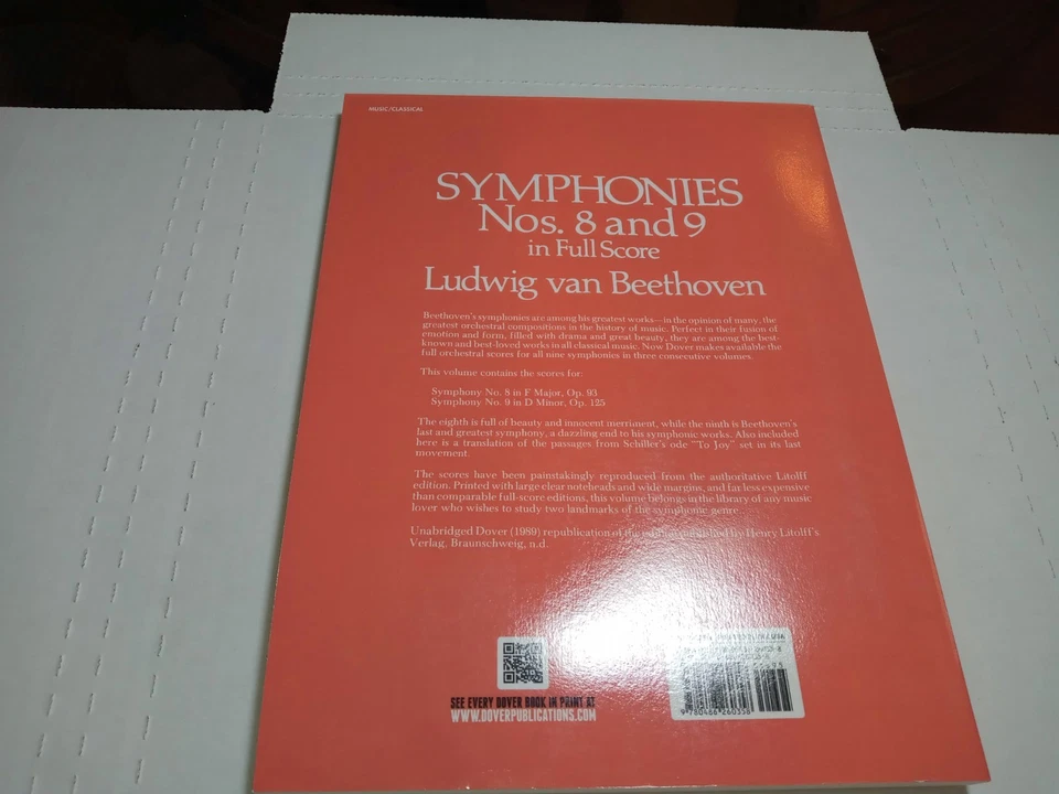 Symphonies No’s. 8 & 9 In Full Score Ludwig Van Beethoven Paperback - Image 2 of 3