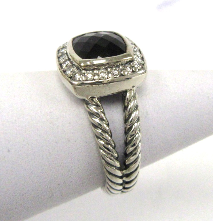 David Yurman Petite Albion Black Onyx Diamond Sterling Silver Ring Size 6.25 View 3